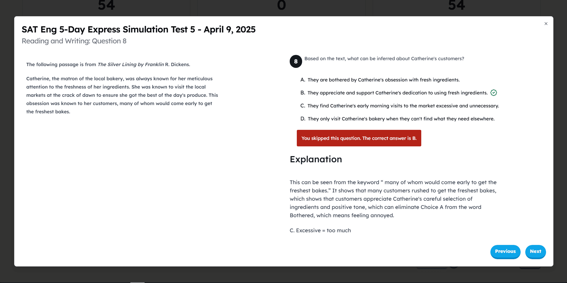 SATSuper answer explanation and feedback view