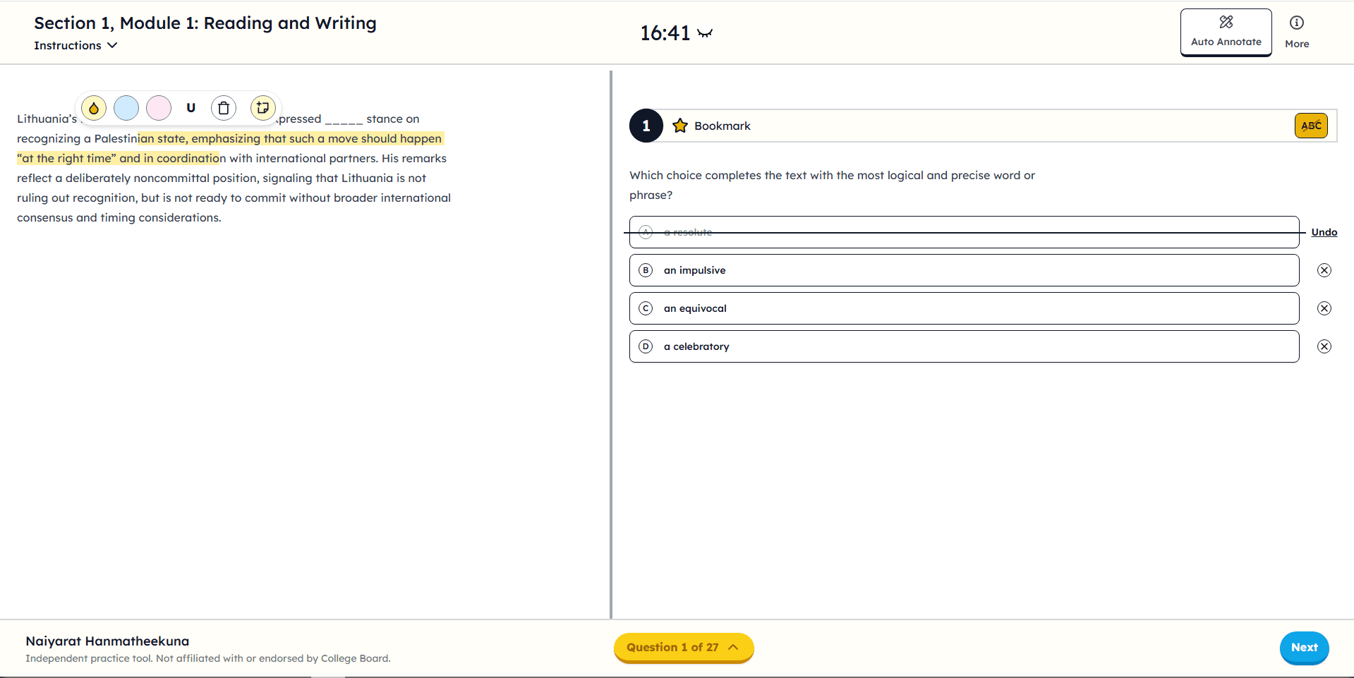 Realistic test interface